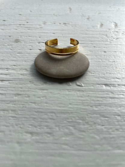 Twin Contrast Open Ring - Gold plated - Gray